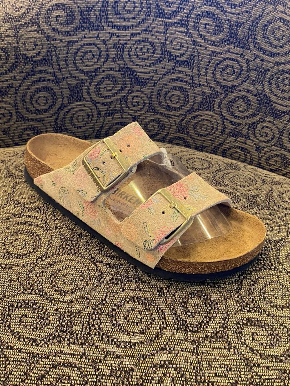 Birkenstock Two-Strap Floral Pink Suede Sandal WIDE